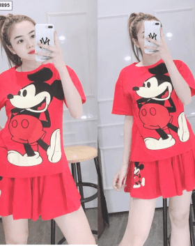 Đồ bộ nữ quần váy in hình Mickey