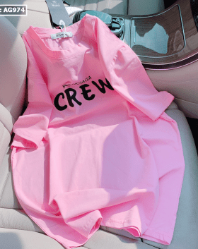 Áo thun nữ Quảng Châu màu hồng chữ Crew