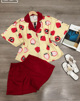 Set bộ nữ Pijama quần đùi áo hoa vải latin