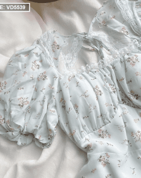 Đầm hoa nhíu ngực viền bèo cutout lưng