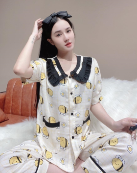 Đồ bộ nữ pijama vải mango cổ sen tay ngắn quần dài - DB5838