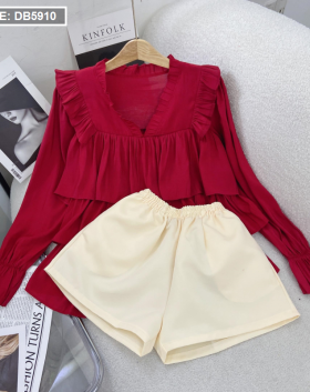 Set áo babydoll tầng phối quần short chanh sả - DB5910