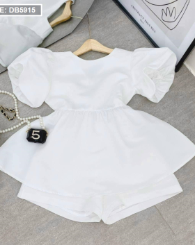 Set Baby Doll trắng tay phồng nơ lưng kèm short - DB5915