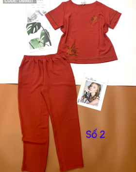 Đồ bộ nữ tay ngắn quần dài vải đũi thêu hoa - DB283
