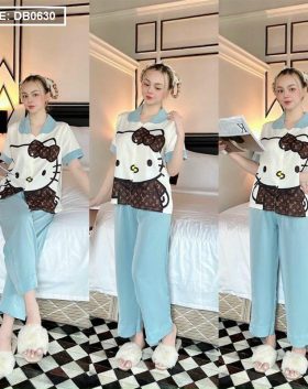 Đồ bộ nữ pijama tay ngắn quần dài vải latin - DB0630