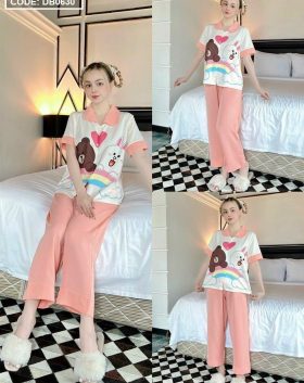 Đồ bộ nữ pijama tay ngắn quần dài vải latin - DB0630