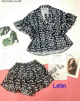 Đồ bộ nữ pijama quần đùi vải latin xịn - DB0651