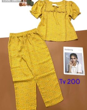 Đồ bộ áo hoa quần dài vải mango - DB0708