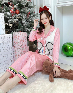 Đồ bộ pijama nữ tay dài in hình chuột mickey - DBO419