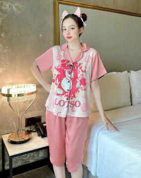 Đồ bộ nữ mặc nhà pijama quần lửng in hoạt hình - DBO456