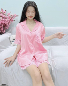Đồ bộ nữ mặc nhà pijama quần đùi viền ren - DBO483