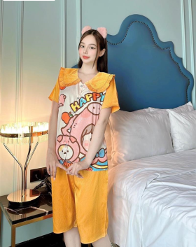 Đồ bộ pijama nữ mặc nhà quần lửng in hình em bé - DBO653