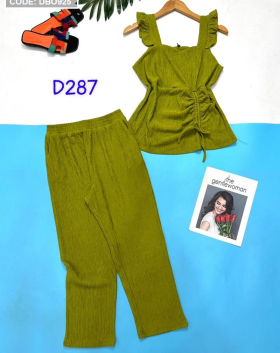 Đồ bộ nữ mặc nhà quần dài vải xốp rút eo - DBO925