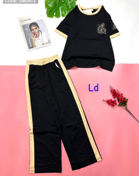 Đồ bộ thun nữ quần dài áo thêu logo chữ - DBO973