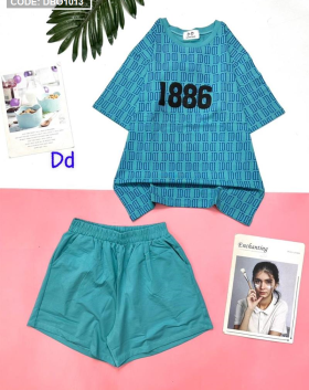 Đồ bộ thun nữ quần đùi áo in họa tiết - DBO1013