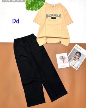 Đồ bộ thun nữ quần dài suông áo thuê chữ - DBO1104
