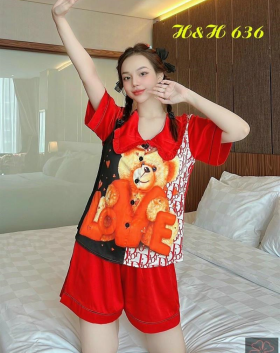 Đồ bộ latin pijama nữ siêu mát quần đùi in hình - DBO1175