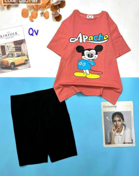 Đồ bộ thun nữ quần ngố áo màu in hình mickey - DBO1182