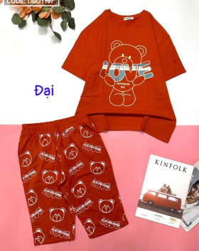 Đồ bộ quần lửng nữ áo in hình gấu chữ love - DBO1197