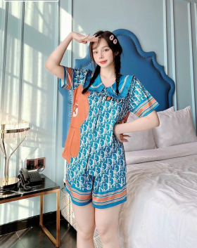Đồ bộ pijama latin nữ quần đùi cổ bèo mặc nhà - DBO1223