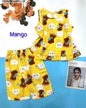 Đô bộ mango lửng sát nách áo và quần viền bèo họa tiết - DBO1359