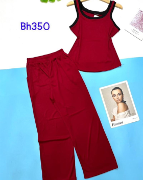 Đồ bộ nữ quần dài áo dây trơn phối viền màu - DBO1490