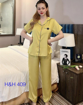 Đồ bộ dài pijama tay ngắn màu trơn mặc nhà siêu mát - DBO1553