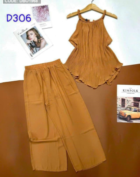Đồ bộ áo yếm quần dài màu trơn dập ly - DBO1968