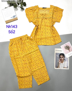 Đồ bộ quần lửng áo cổ vuông phối ren họa tiết - DBO2032