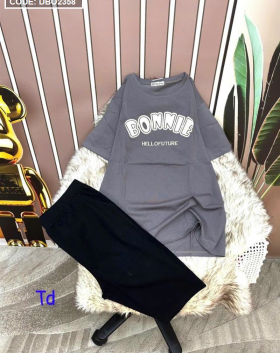Đồ bộ quần ngố đen áo tay ngắn in chữ bonnie - DBO2358