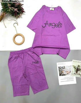 Đồ bộ quần lửng áo tay ngắn in chữ angels - DBO2369