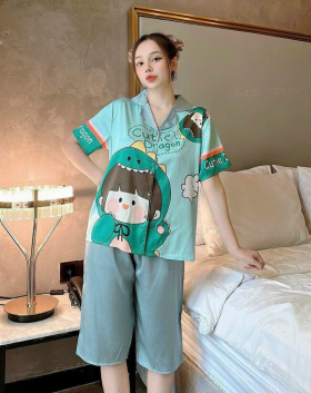 Đồ bộ quần lửng pijama áo tay ngắn họa tiết mặc nhà - DBO2523
