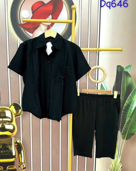 Đồ bộ quần lửng đen áo sơ mi tay ngắn màu trơn - DBO2565