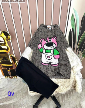 Đồ bộ quần ngố đen áo tay ngắn in hình gấu hồng - DBO2719