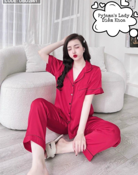 Đồ bộ quần dài pijama áo tay ngắn màu trơn - DBO2861