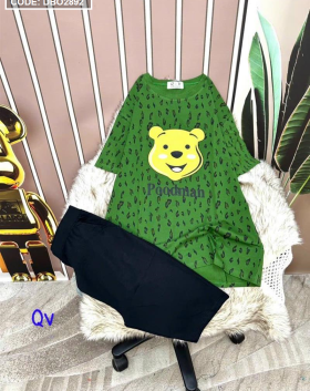 Đồ bộ quần ngố áo tay ngắn in hình đầu gấu vàng - DBO2892