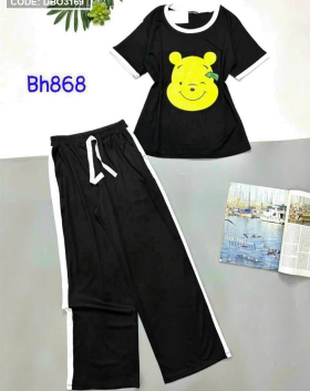 Đồ bộ quần dài ống rộng áo tay ngắn in hình gấu vàng - DBO3169