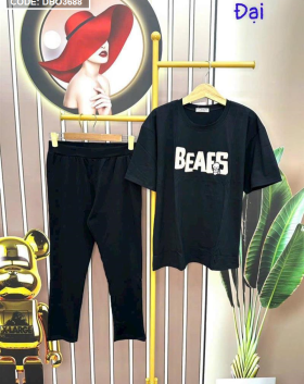 Đồ bộ quần dài đen áo tay ngắn in chữ bears form rộng - DBO3688