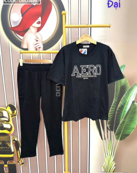 Đồ bộ quần dài đen áo tay ngắn in chữ form rộng - DBO3699