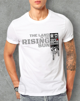 Áo Thun Nam Cổ Tròn Rurumen Màu Trắng In Chứ Rising Sun (Có size to 4x) - AB503
