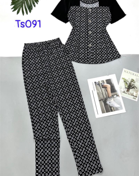 Đồ bộ quần dài áo tay ngắn cổ vuông in hoạ tiết nhỏ - DBO4317