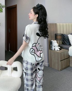Đồ bộ pijama latin mặc nhà quần dài áo tay ngắn cổ bẻ in hoa tiết - DBO4398