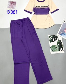 Đồ bộ tăm lạnh quần dài áo tay ngắn in chữ viền màu - DBO4404