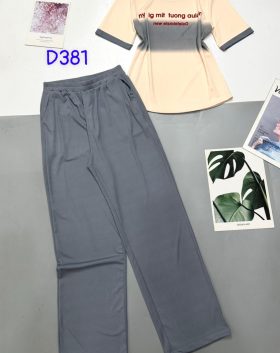 Đồ bộ tăm lạnh quần dài áo tay ngắn in chữ viền màu - DBO4404