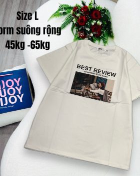 Áo Thun Nữ Cổ Tròn In chữ BEST REVIEW form ôm suông rộng size L(45-65kg) - AG1369