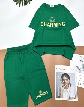 Đồ bộ quần lửng áo tay ngắn cổ tròn in chữ Charming - DBO4537