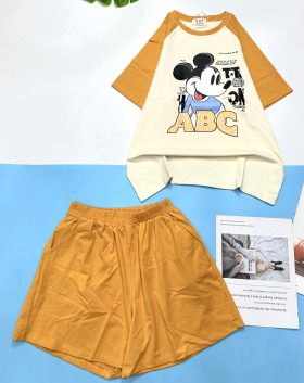 Đồ bộ thun nữ quần đùi áo in hình chuột mickey chữ ABC - DBO4541