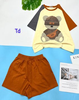 Đồ bộ thun nữ quần đùi áo in hình gấu - DBO4548
