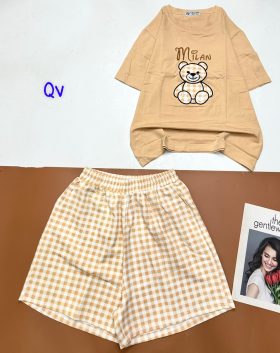 Đồ bộ quần đùi ca rô vuông áo tay ngắn in hình gấu - DBO4664