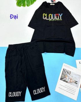 Đồ bộ quần lửng đen áo tay ngắn in chữ CLOUDY - DBO4666